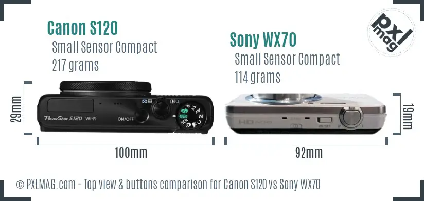 Canon S120 vs Sony WX70 top view buttons comparison