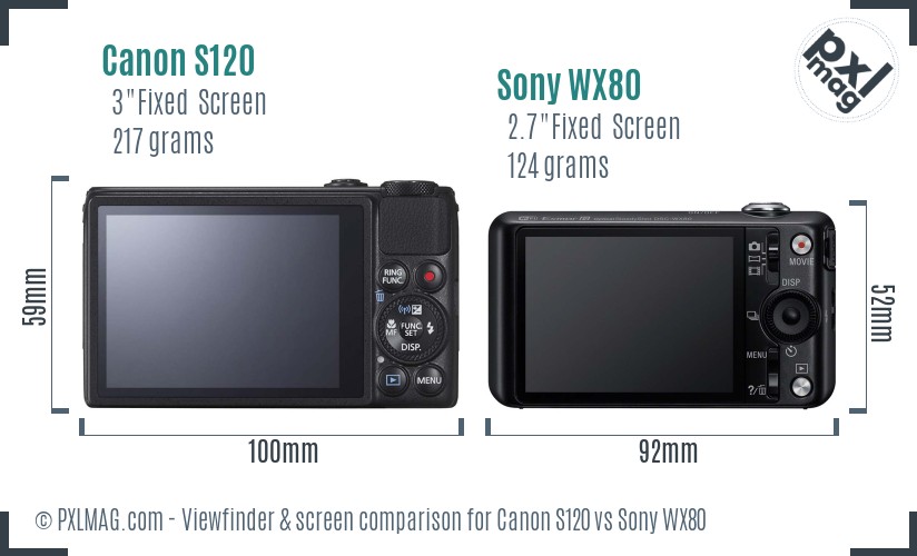 Canon S120 vs Sony WX80 Screen and Viewfinder comparison