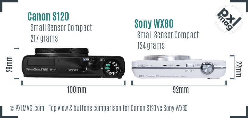 Canon S120 vs Sony WX80 top view buttons comparison