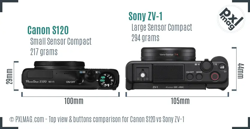 Canon S120 vs Sony ZV-1 top view buttons comparison