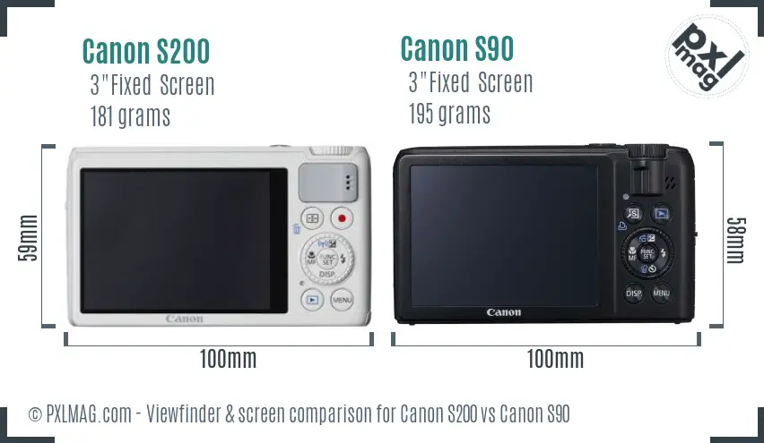 Canon S200 vs Canon S90 Screen and Viewfinder comparison