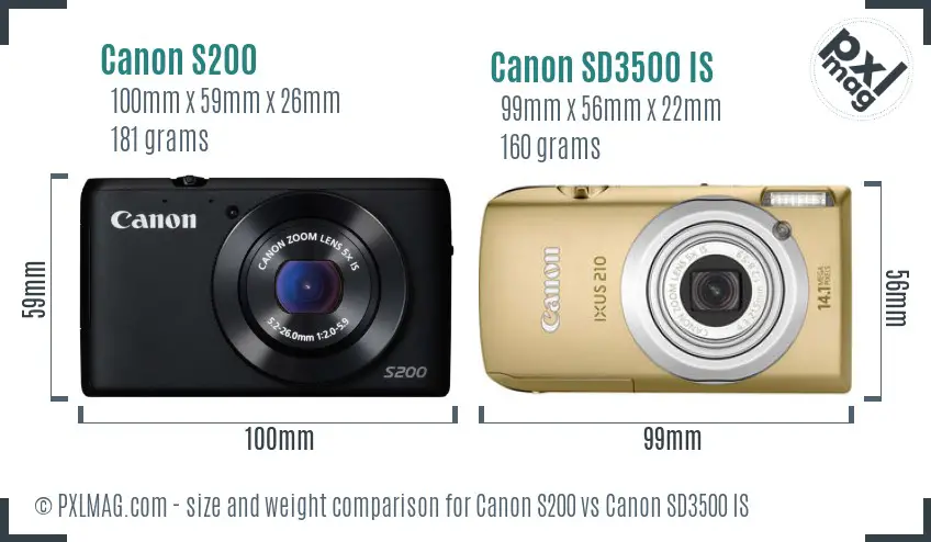 Canon S200 vs Canon SD3500 IS size comparison