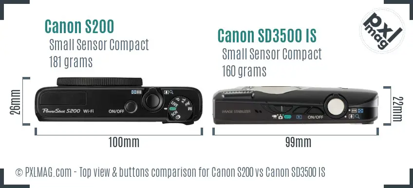 Canon S200 vs Canon SD3500 IS top view buttons comparison