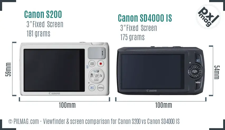 Canon S200 vs Canon SD4000 IS Screen and Viewfinder comparison