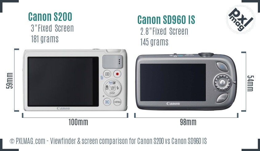 Canon S200 vs Canon SD960 IS Screen and Viewfinder comparison