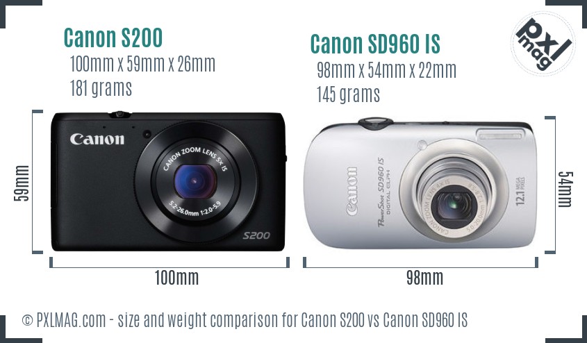 Canon S200 vs Canon SD960 IS size comparison Canon S200 vs Canon SD960 IS size comparison