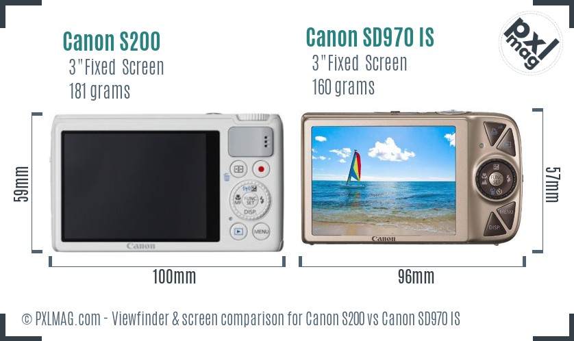 Canon S200 vs Canon SD970 IS Screen and Viewfinder comparison