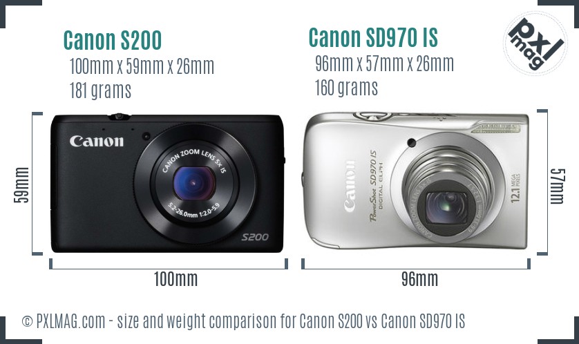 Canon S200 vs Canon SD970 IS size comparison