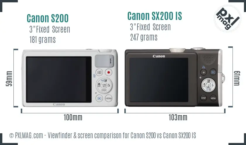 Canon S200 vs Canon SX200 IS Screen and Viewfinder comparison