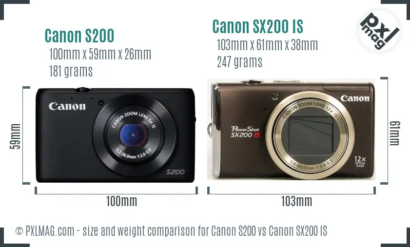 Canon S200 vs Canon SX200 IS size comparison