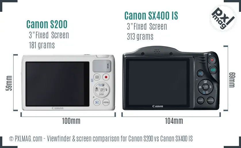 Canon S200 vs Canon SX400 IS Screen and Viewfinder comparison