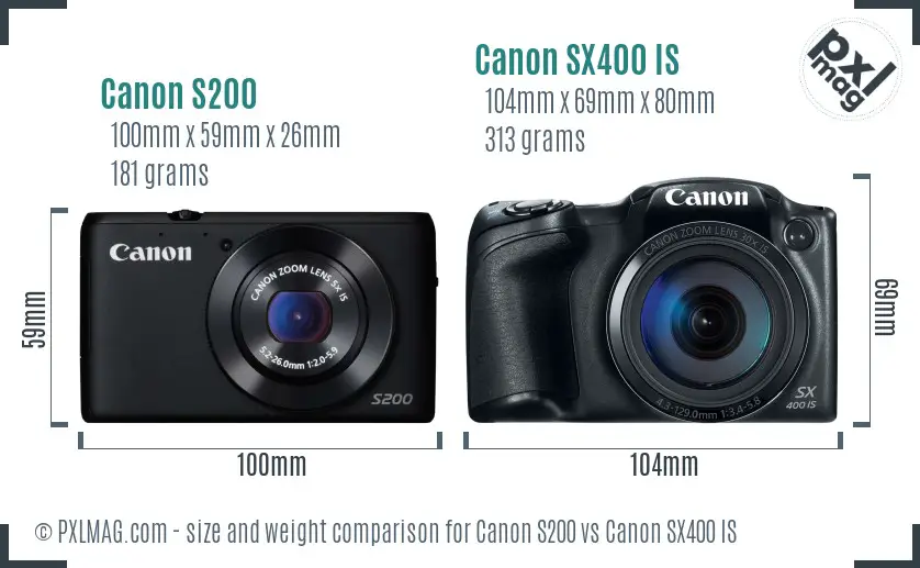 Canon S200 vs Canon SX400 IS size comparison