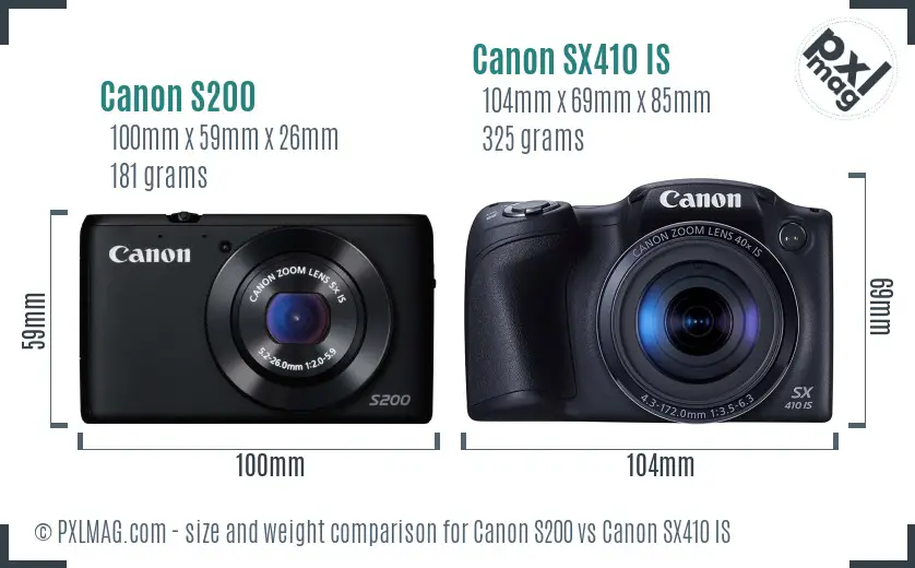 Canon S200 vs Canon SX410 IS size comparison Canon S200 vs Canon SX410 IS size comparison