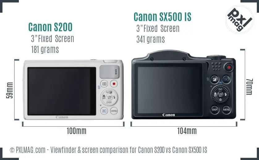 Canon S200 vs Canon SX500 IS Screen and Viewfinder comparison