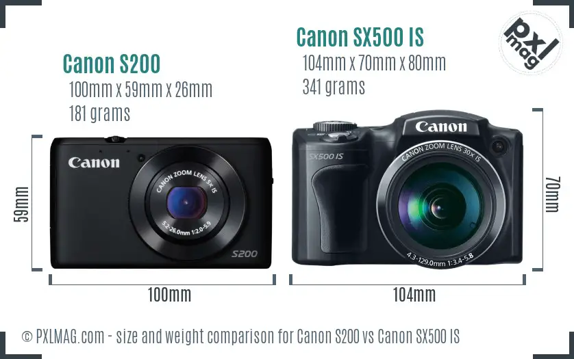 Canon S200 vs Canon SX500 IS size comparison