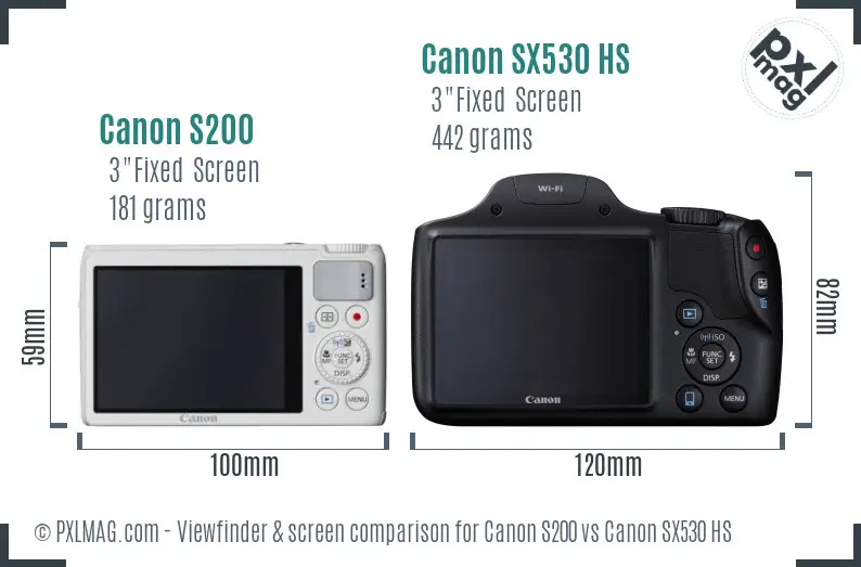 Canon S200 vs Canon SX530 HS Screen and Viewfinder comparison