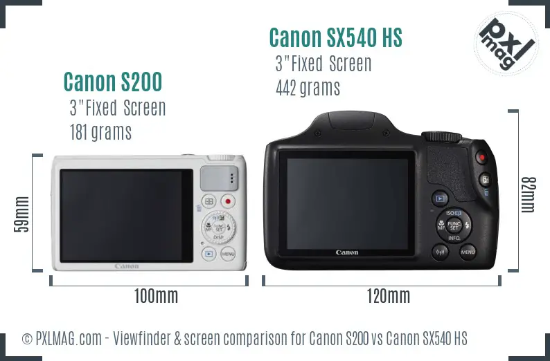 Canon S200 vs Canon SX540 HS Screen and Viewfinder comparison