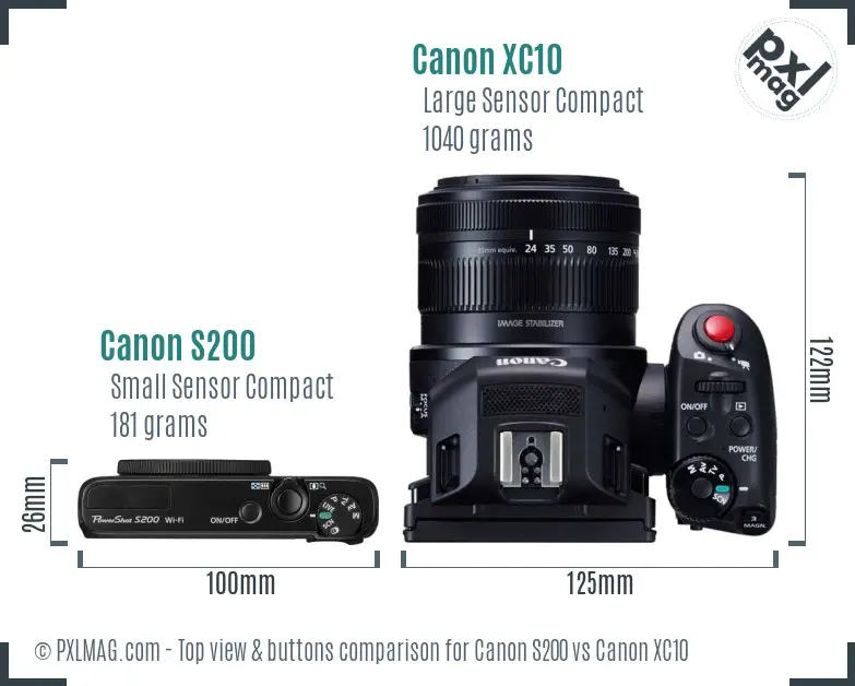 Canon S200 vs Canon XC10 top view buttons comparison