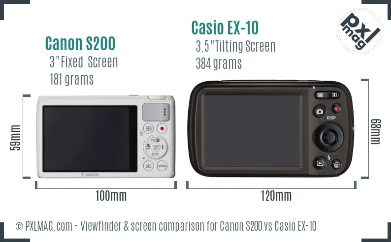 Canon S200 vs Casio EX-10 Screen and Viewfinder comparison