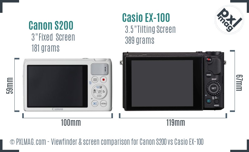 Canon S200 vs Casio EX-100 Screen and Viewfinder comparison