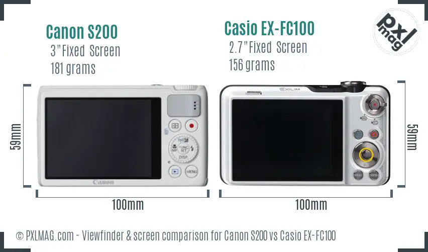 Canon S200 vs Casio EX-FC100 Screen and Viewfinder comparison