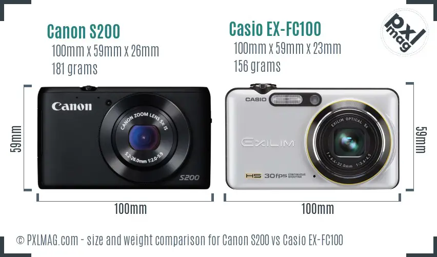 Canon S200 vs Casio EX-FC100 size comparison