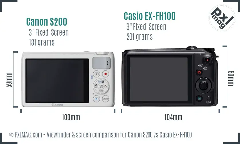 Canon S200 vs Casio EX-FH100 Screen and Viewfinder comparison