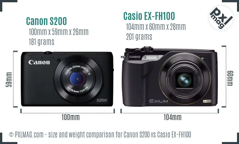 Canon S200 vs Casio EX-FH100 size comparison