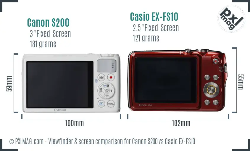 Canon S200 vs Casio EX-FS10 Screen and Viewfinder comparison