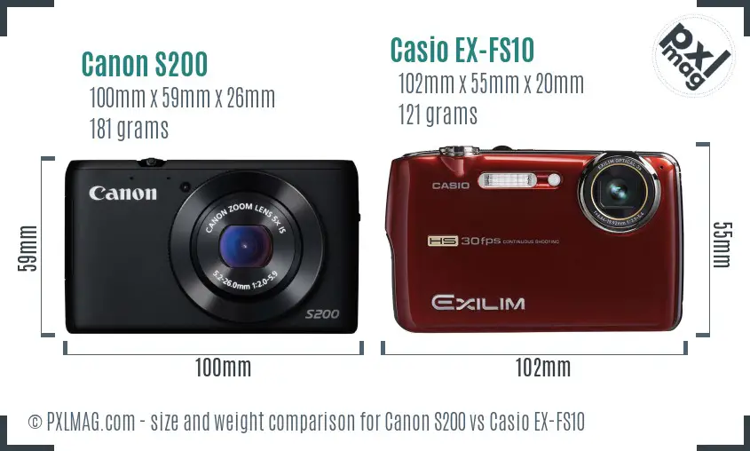 Canon S200 vs Casio EX-FS10 size comparison