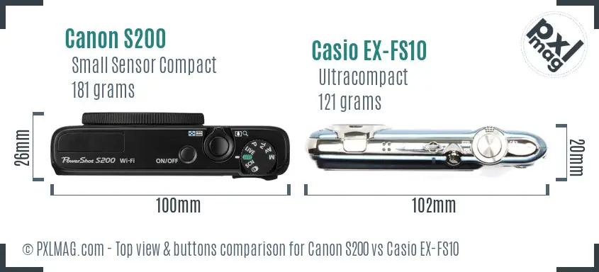 Canon S200 vs Casio EX-FS10 top view buttons comparison
