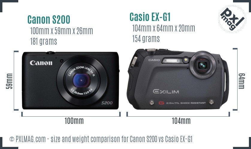 Canon S200 vs Casio EX-G1 size comparison