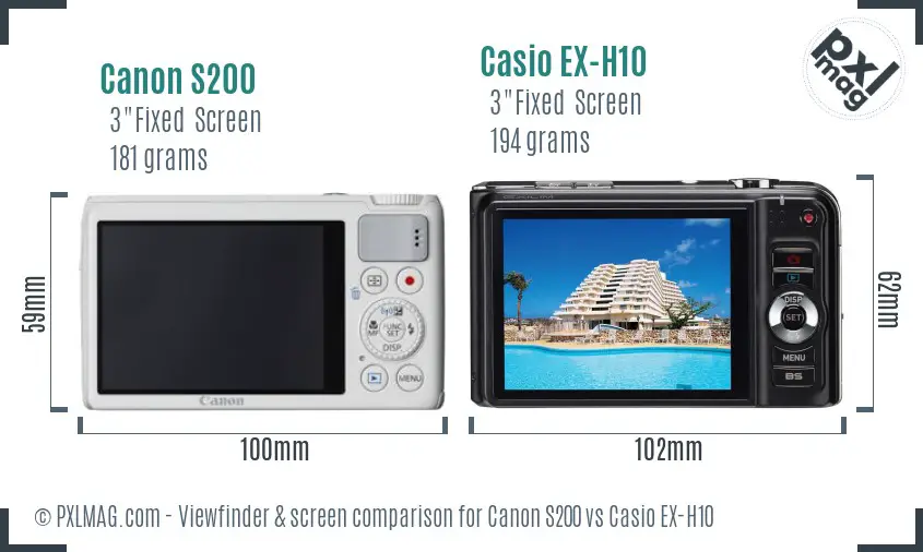 Canon S200 vs Casio EX-H10 Screen and Viewfinder comparison