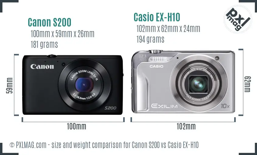 Canon S200 vs Casio EX-H10 size comparison
