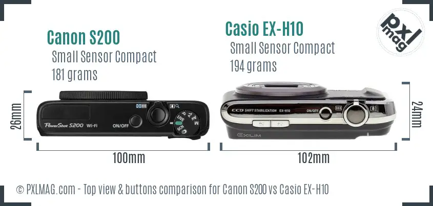 Canon S200 vs Casio EX-H10 top view buttons comparison