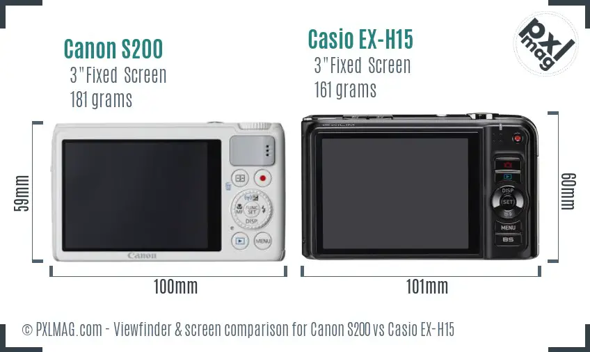 Canon S200 vs Casio EX-H15 Screen and Viewfinder comparison