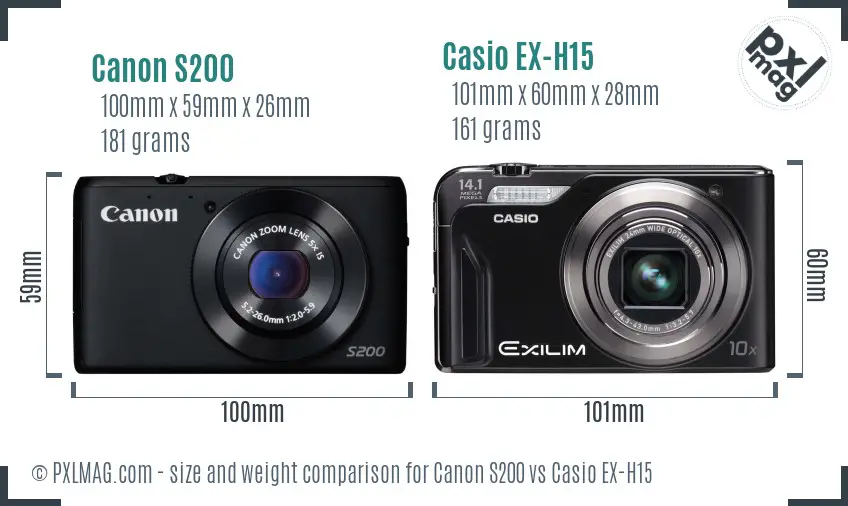 Canon S200 vs Casio EX-H15 size comparison