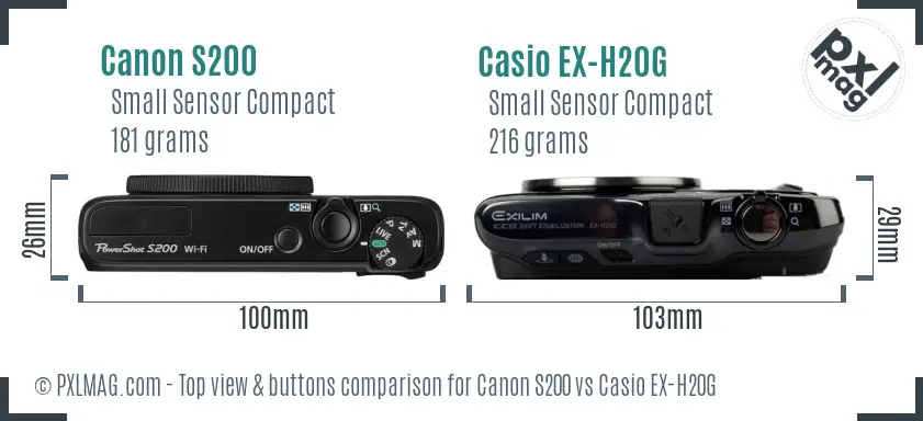 Canon S200 vs Casio EX-H20G top view buttons comparison