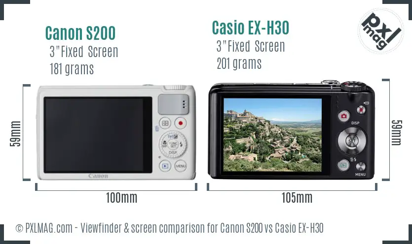 Canon S200 vs Casio EX-H30 Screen and Viewfinder comparison