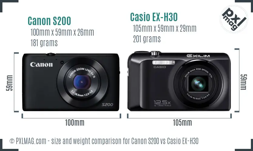 Canon S200 vs Casio EX-H30 size comparison