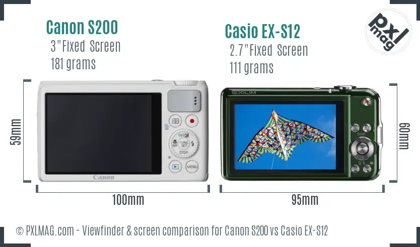 Canon S200 vs Casio EX-S12 Screen and Viewfinder comparison Canon S200 vs Casio EX-S12 Screen and Viewfinder comparison