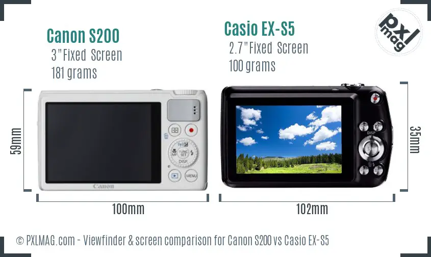 Canon S200 vs Casio EX-S5 Screen and Viewfinder comparison