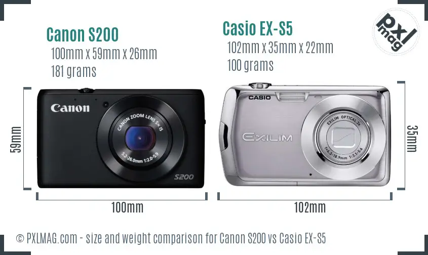 Canon S200 vs Casio EX-S5 size comparison