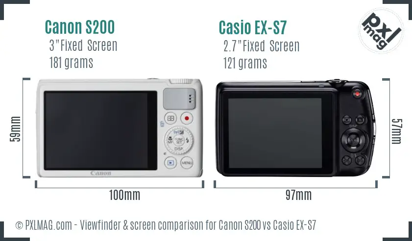 Canon S200 vs Casio EX-S7 Screen and Viewfinder comparison