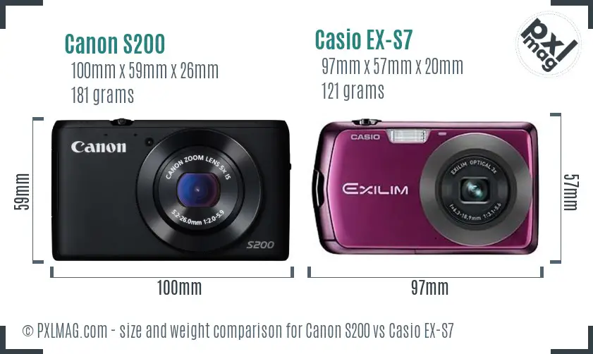 Canon S200 vs Casio EX-S7 size comparison