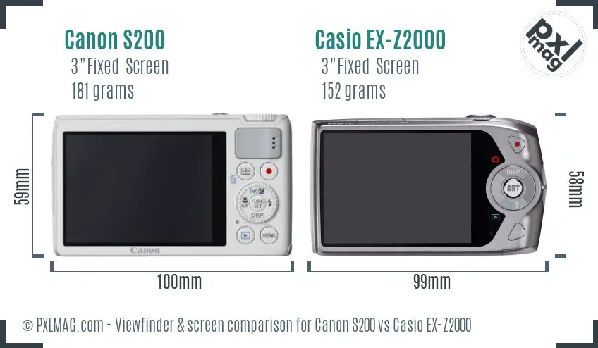 Canon S200 vs Casio EX-Z2000 Screen and Viewfinder comparison
