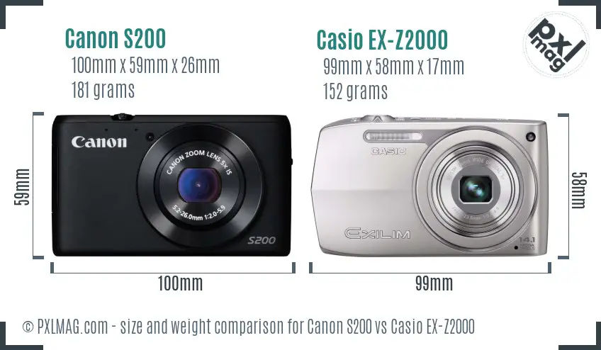 Canon S200 vs Casio EX-Z2000 size comparison