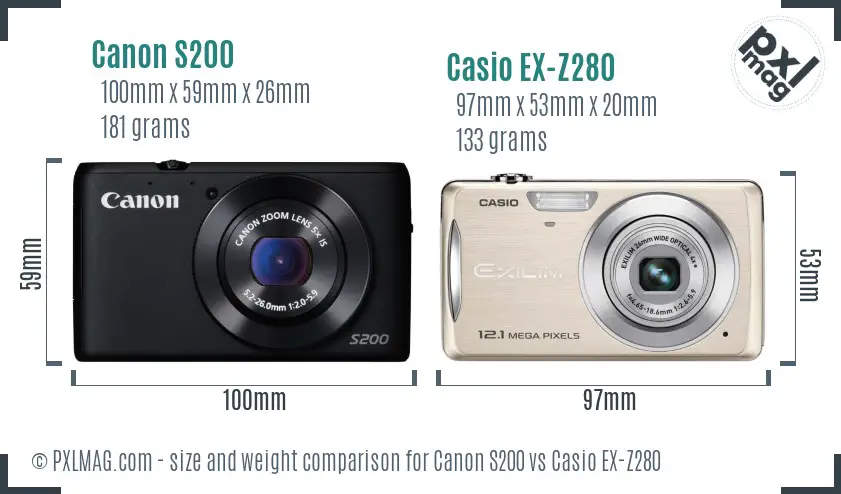 Canon S200 vs Casio EX-Z280 size comparison