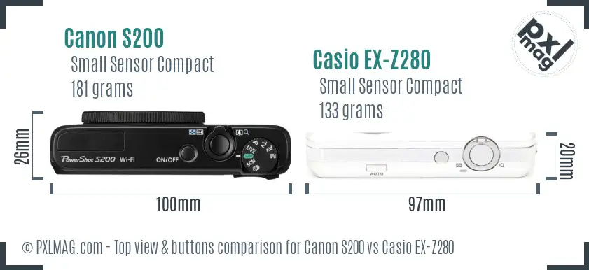 Canon S200 vs Casio EX-Z280 top view buttons comparison