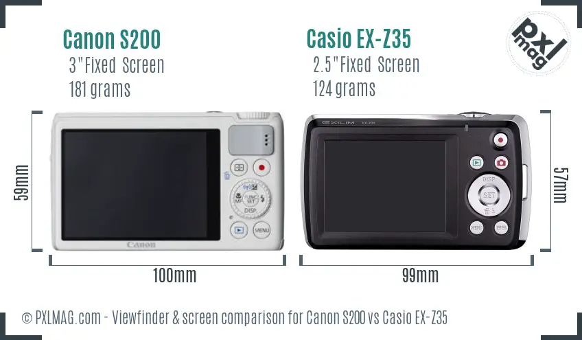 Canon S200 vs Casio EX-Z35 Screen and Viewfinder comparison